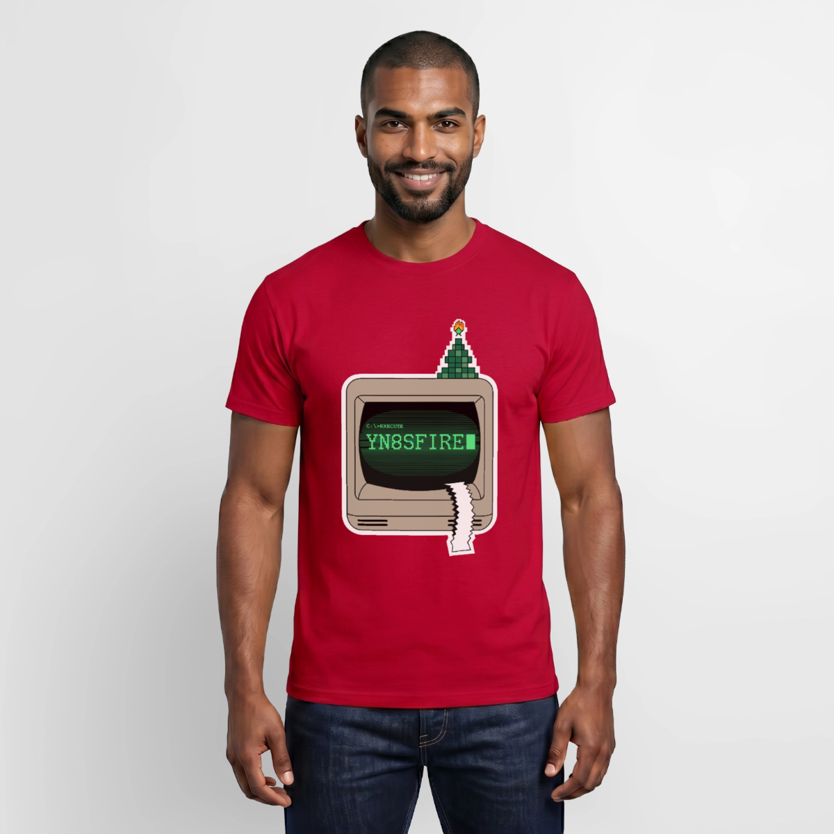 YN8SFIRE Motiv-T-Shirt für Männer, Farbe Rot, Model