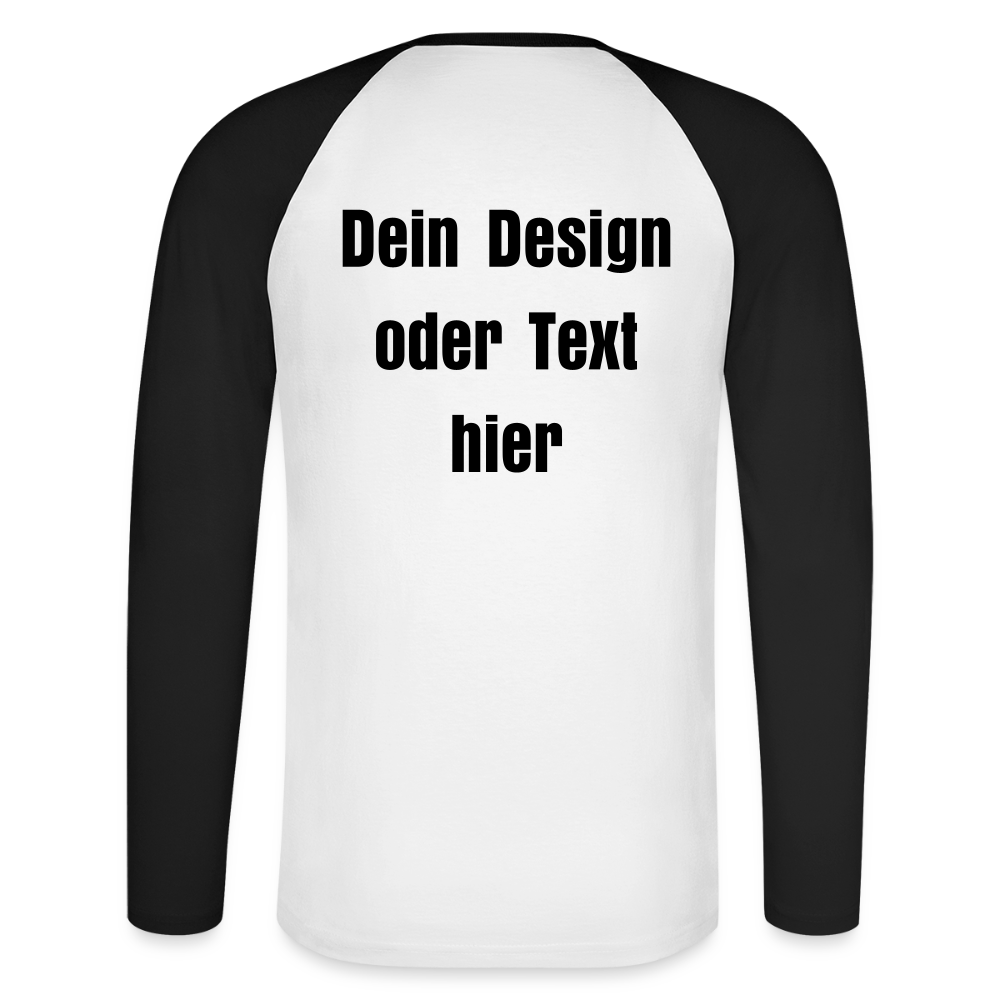 Männer Baseballshirt langarm - personalisierbare Vorder- und Rückseite - Weiß/Schwarz