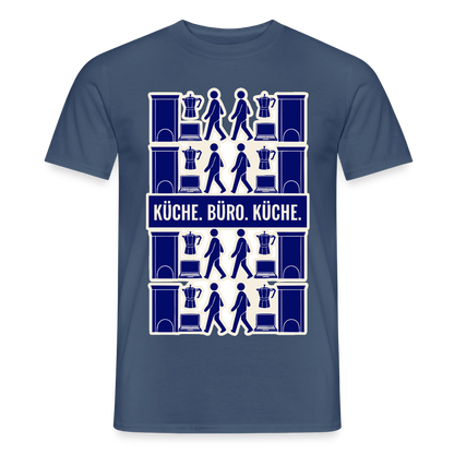 Küche. Büro. Küche. Motiv-T-Shirt für Männer, Farbe Dunkles Denimblau