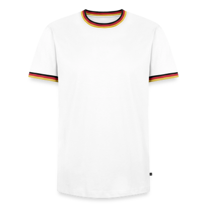 Männer Kontrast-T-Shirt - personalisierbare Vorder- und Rückseite - Weiß/Dreifarbig