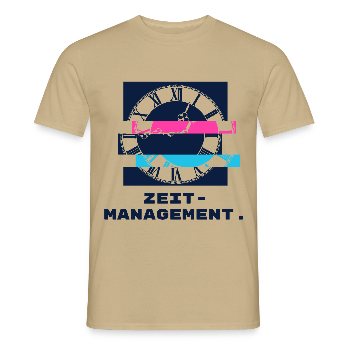 "Zeitmanagement. Glitch-Motiv" Motiv-T-Shirt für Männer, Farbe Sandbeige
