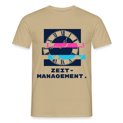 "Zeitmanagement. Glitch-Motiv" Motiv-T-Shirt für Männer, Farbe Sandbeige