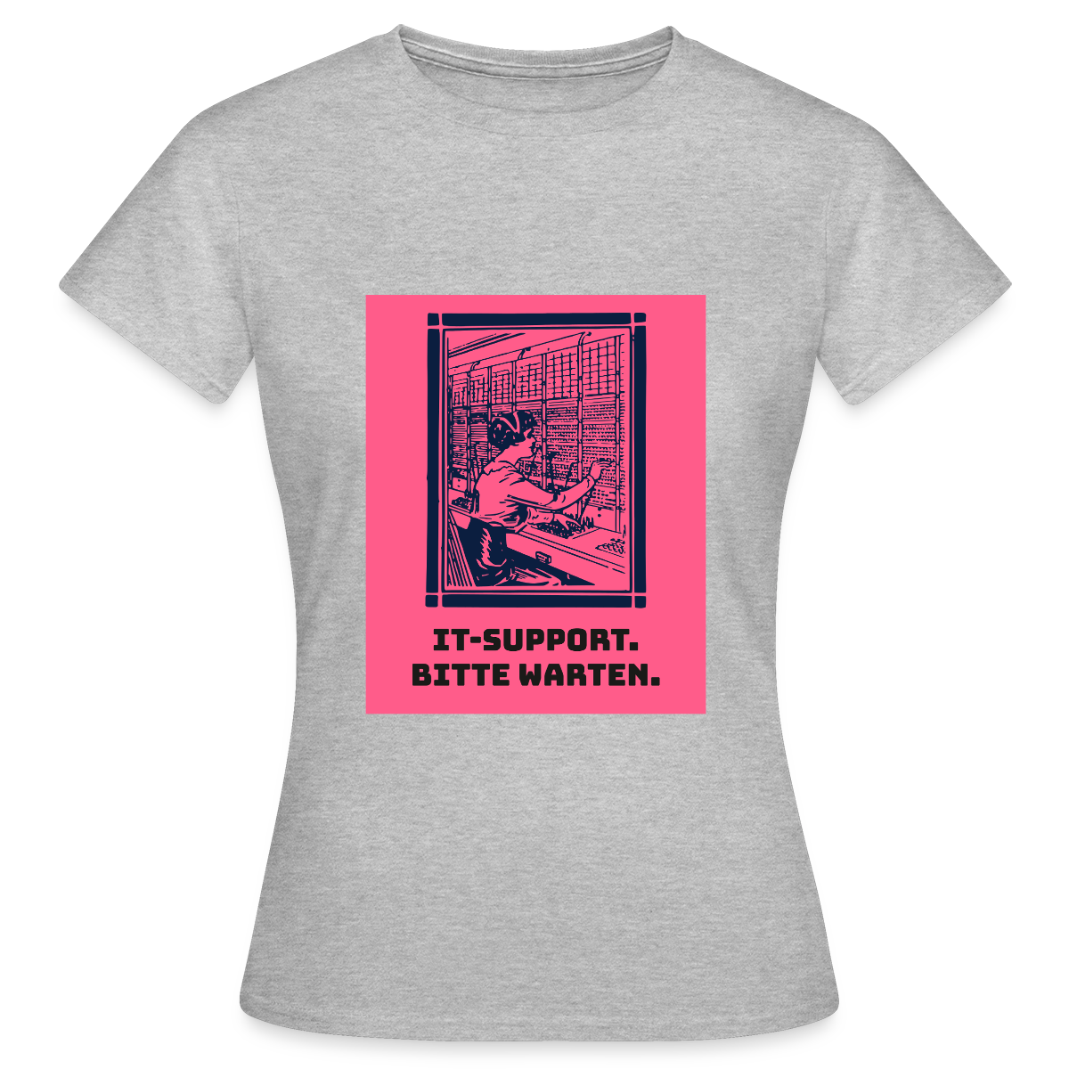 IT-Support. Bitte warten. Duotone-Motiv Motiv-T-Shirt für Frauen, Farbe Grau meliert
