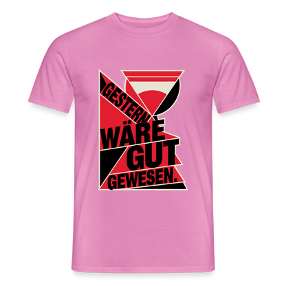 "Gestern wäre gut gewesen. Konstruktivismus-Motiv" Motiv-T-Shirt für Männer, Farbe Pink