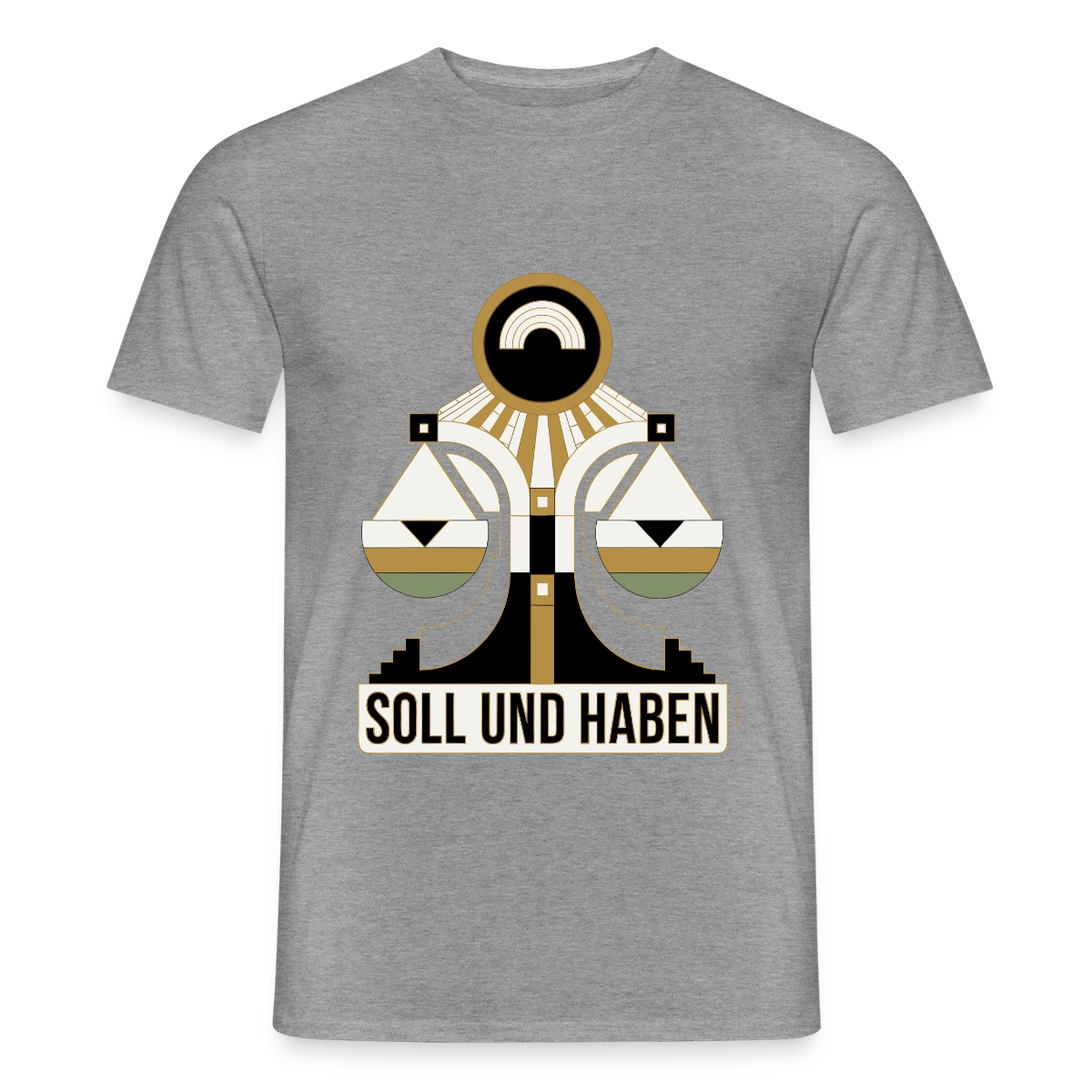 "Soll und Haben. Art-déco-Motiv" Motiv-T-Shirt für Männer, Farbe Graphit meliert