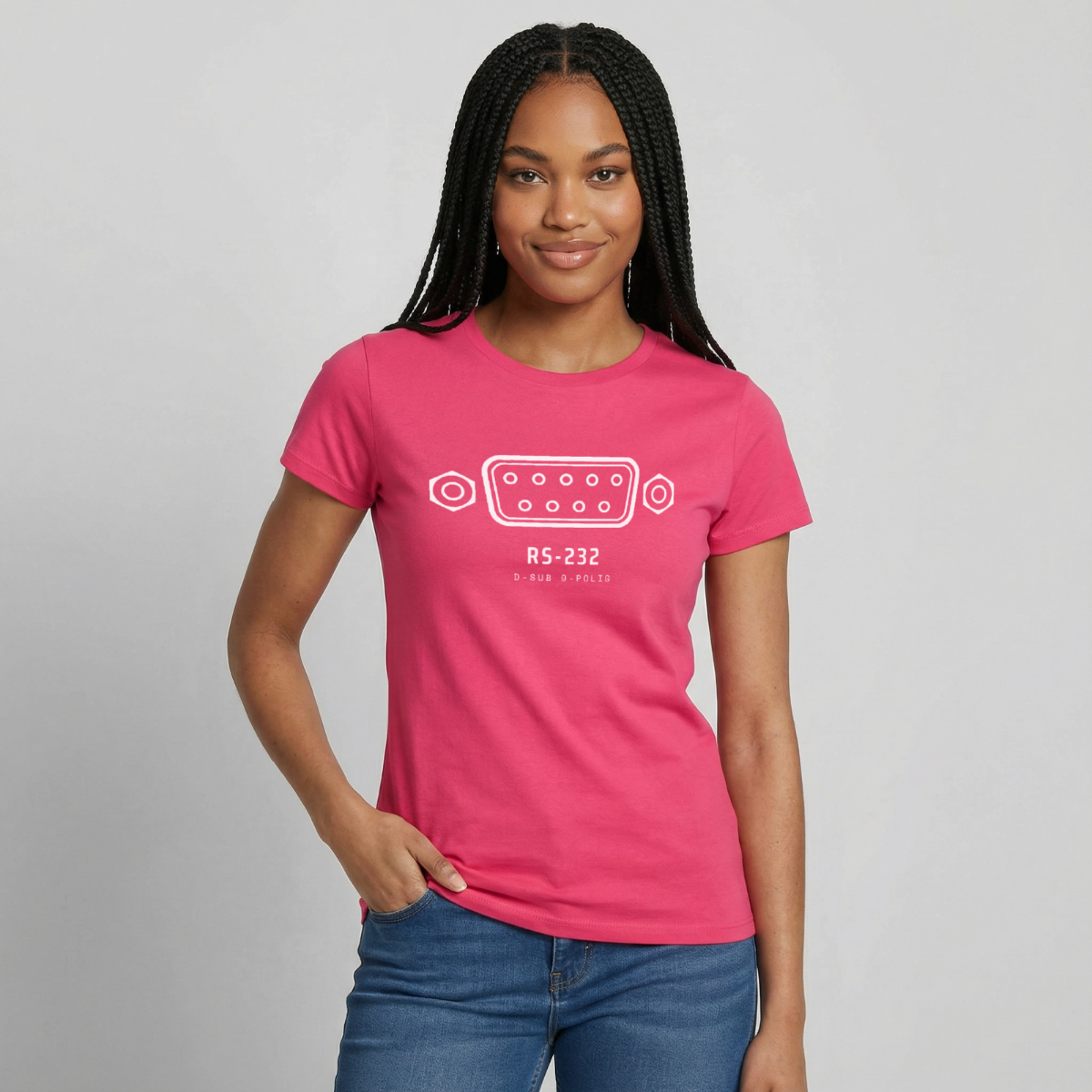 "RS-232, D-Sub 9-polig" Motiv-T-Shirt für Frauen, Farbe Azalea