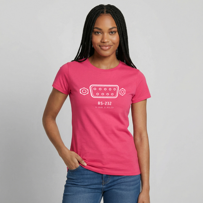 "RS-232, D-Sub 9-polig" Motiv-T-Shirt für Frauen, Farbe Azalea