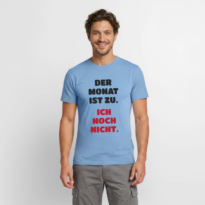 Der Monat ist zu. Ich noch nicht. Motiv-T-Shirt für Männer, Farbe Carolina Blue, Model