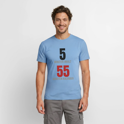 5 Minuten Inhalt, 55 Minuten Kalender Motiv-T-Shirt für Männer, Farbe Carolina Blue, Model