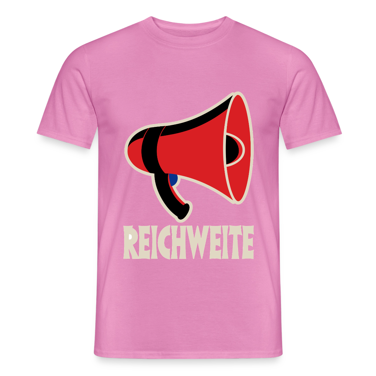 Reichweite. Sachplakat-Motiv Motiv-T-Shirt für Männer, Farbe Pink