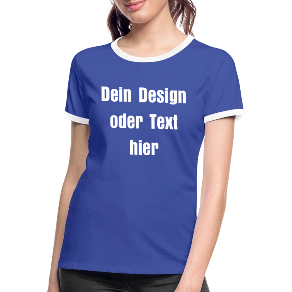Frauen Kontrast-T-Shirt - personalisierbare Vorder- und Rückseite - Blau/Weiß