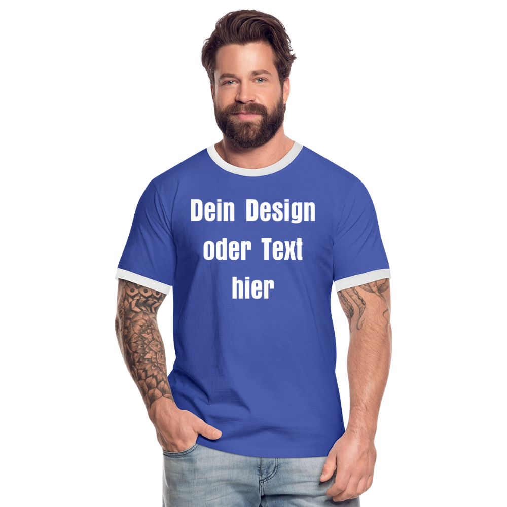 Männer Kontrast-T-Shirt - personalisierbare Vorder- und Rückseite - Blau/Weiß