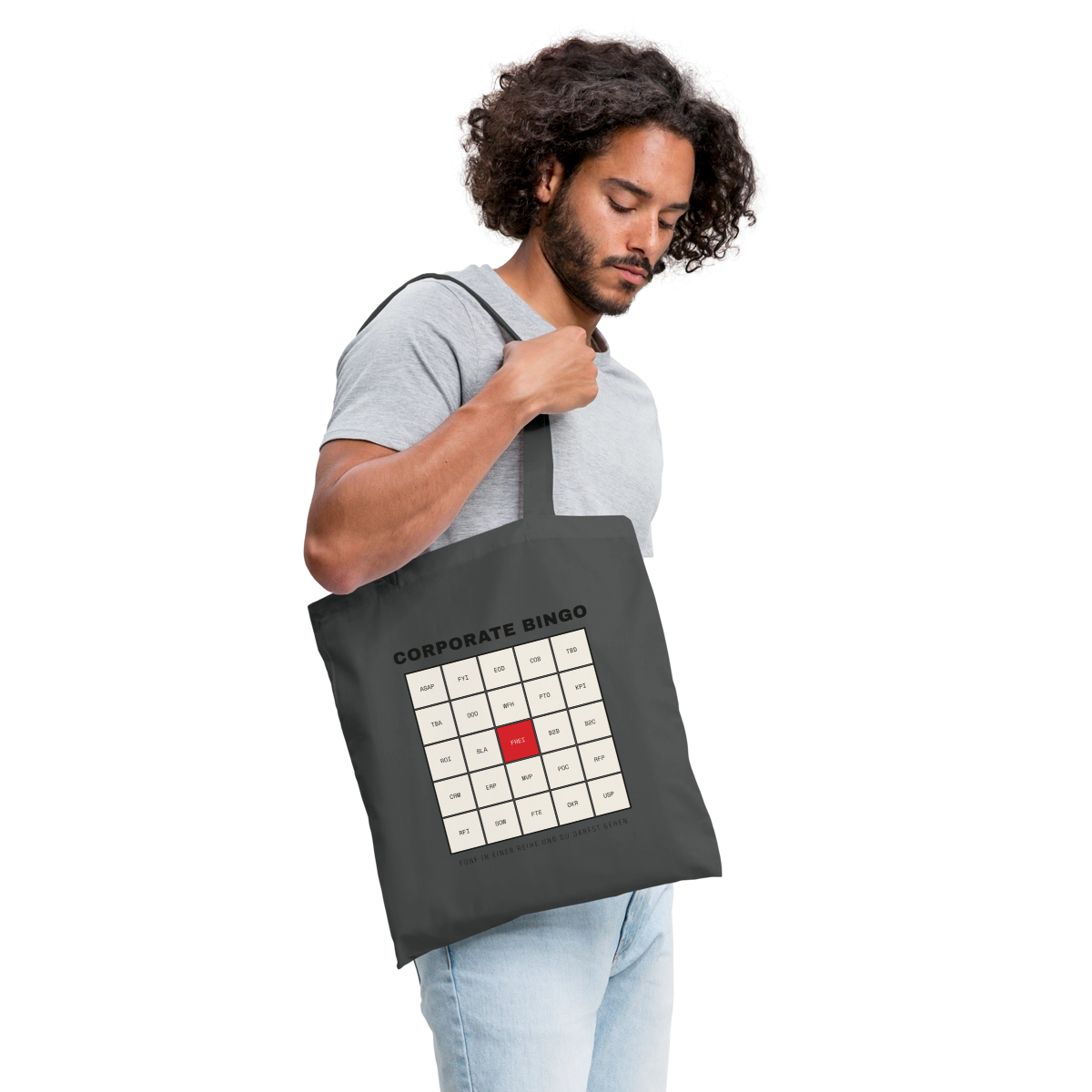 Corporate Bingo. Fünf in einer Reihe. Stoffbeutel, Farbe Graphite, Model