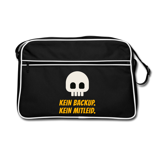 "Kein Backup. Kein Mitleid." Motiv-Retro-Tasche, Farbe Schwarz/Weiß