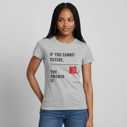 If you cannot decide, the answer is no. Motiv-T-Shirt für Frauen, Farbe Grau meliert, Model