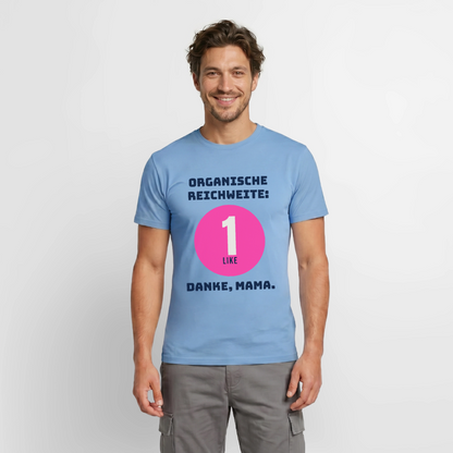 Organische Reichweite: 1 Like. Danke, Mama. Motiv-T-Shirt für Männer, Farbe Carolina Blue, Model