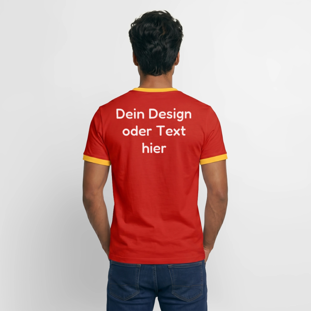 Männer Kontrast-T-Shirt - personalisierbare Vorder- und Rückseite - Rot/Gelb 