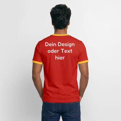 Männer Kontrast-T-Shirt - personalisierbare Vorder- und Rückseite - Rot/Gelb 