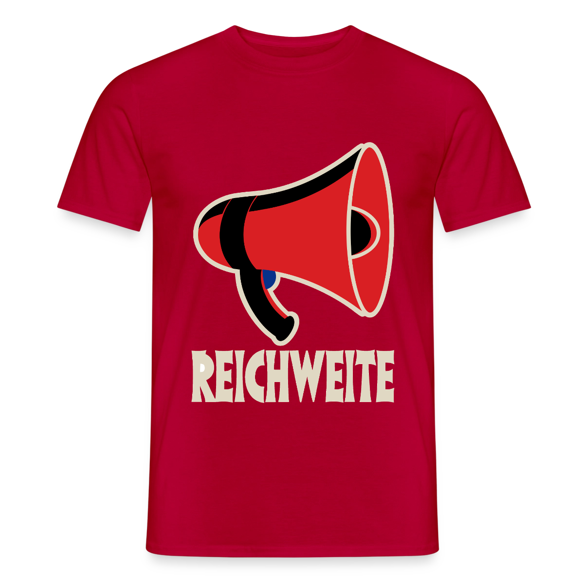 Reichweite. Sachplakat-Motiv Motiv-T-Shirt für Männer, Farbe Rot