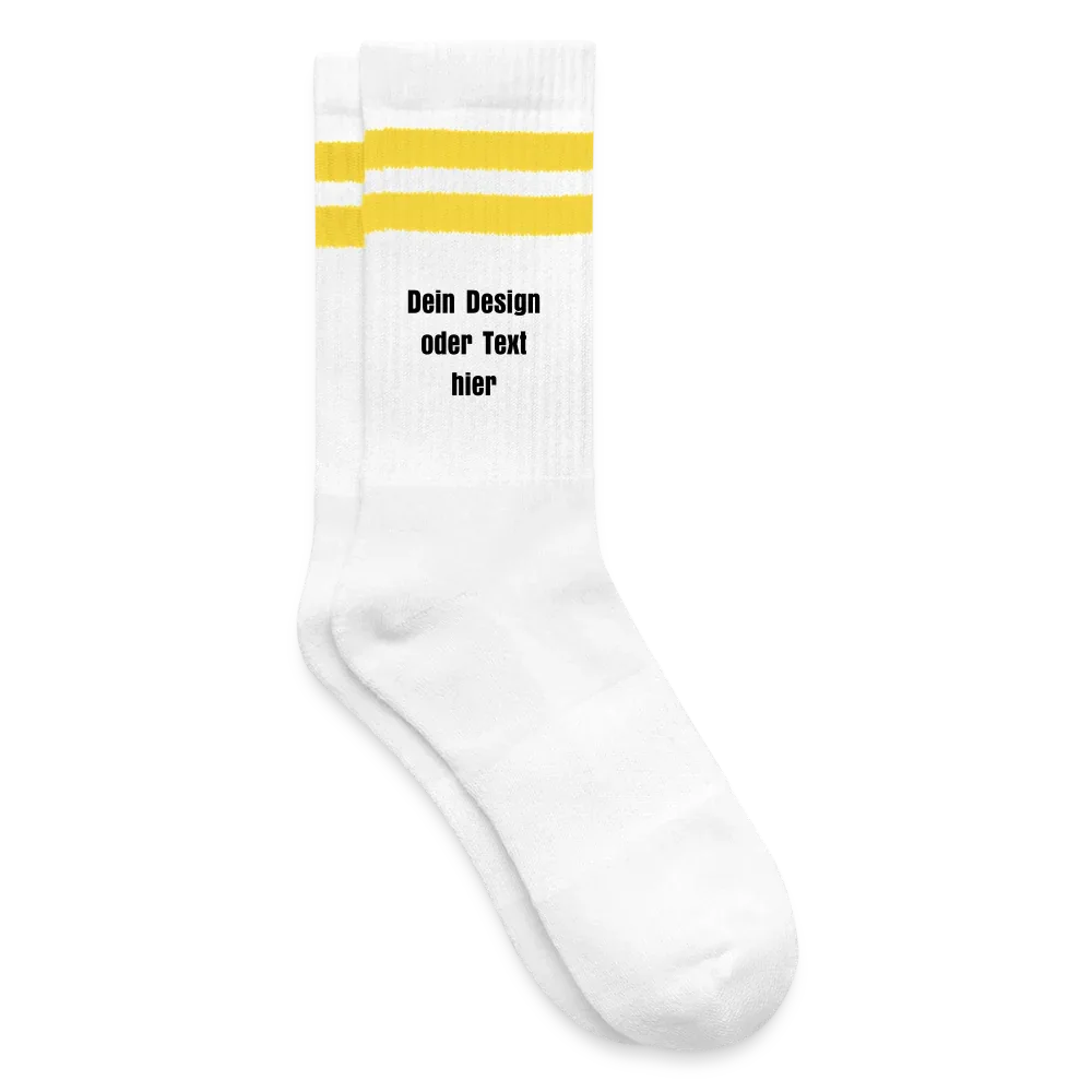 Tennissocken gestreift - personalisierbar - Weiß/Gelb
