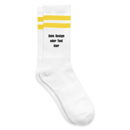 Tennissocken gestreift - personalisierbar - Weiß/Gelb