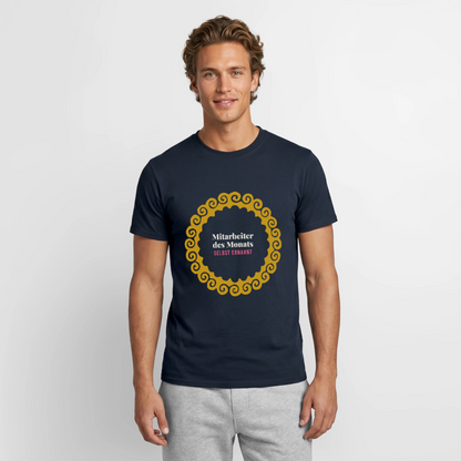 "Mitarbeiter des Monats, selbst ernannt. Gold-Motiv" Motiv-T-Shirt für Männer, Farbe Navy