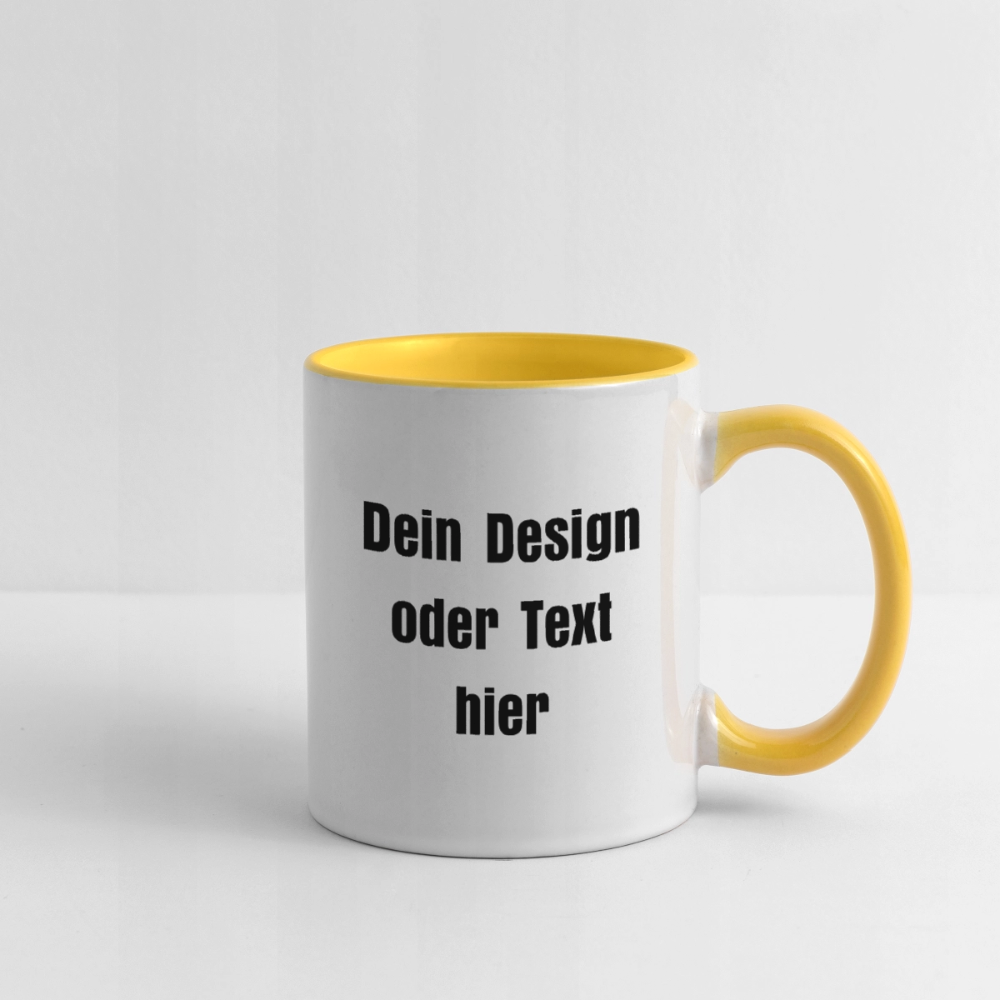 Keramiktasse zweifarbig 325ml - personalisierbar - Weiß/Gelb