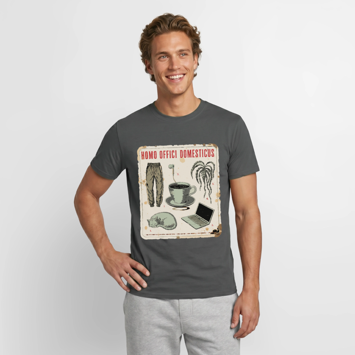 Homo Offici Domesticus Motiv-T-Shirt für Männer, Farbe Anthrazit