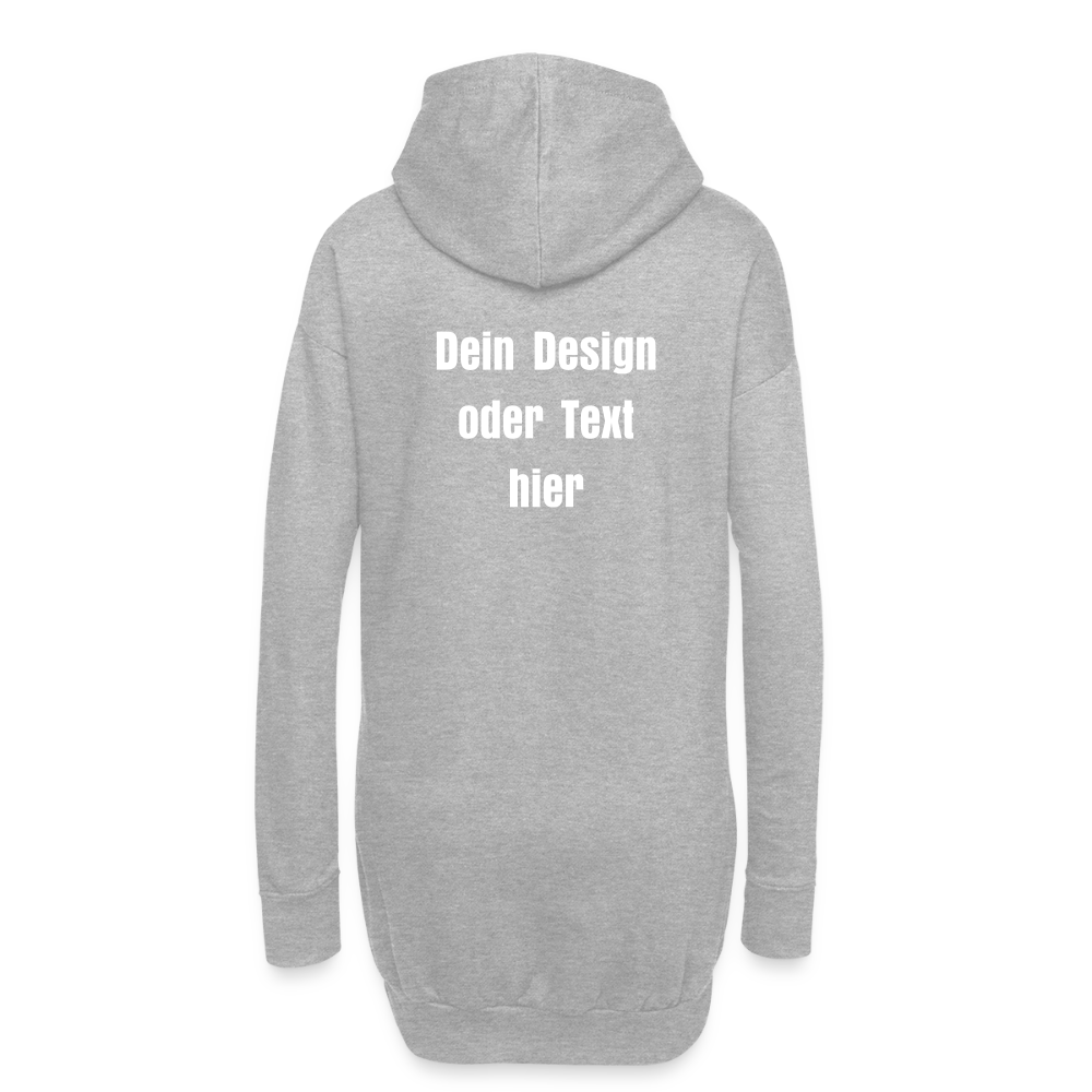 Hoodie-Kleid / Kapuzenpullover in Kleidlänge - personalisierbare Vorder- und Rückseite - Grau meliert