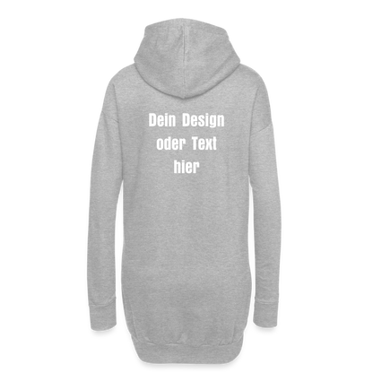 Hoodie-Kleid / Kapuzenpullover in Kleidlänge - personalisierbare Vorder- und Rückseite - Grau meliert