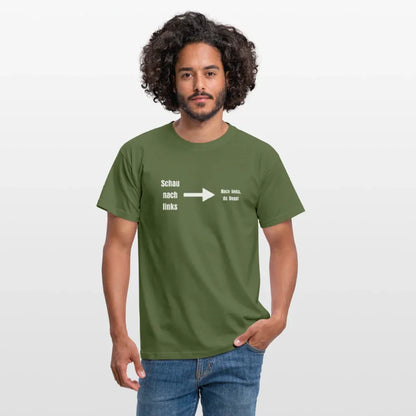 "Schau nach links" Motiv-T-Shirt für Männer - Militärgrün