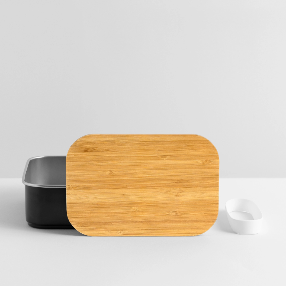 Lunch Box mit Bambusdeckel - personalisierbar - Schwarz