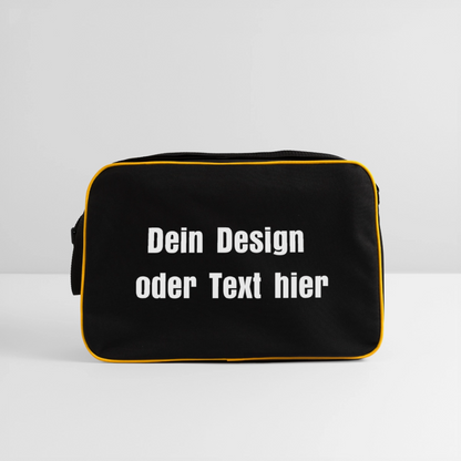 Retro Tasche mit Reißverschluss - personalisierbar - Schwarz/Gold