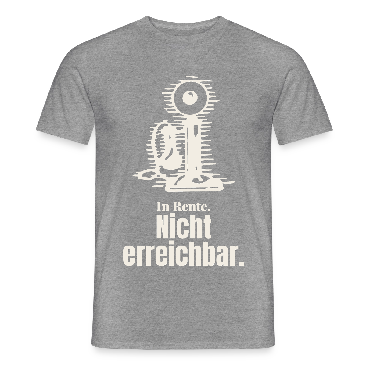 "In Rente. Nicht erreichbar. Strichzeichnung" Motiv-T-Shirt für Männer, Farbe Graphit meliert