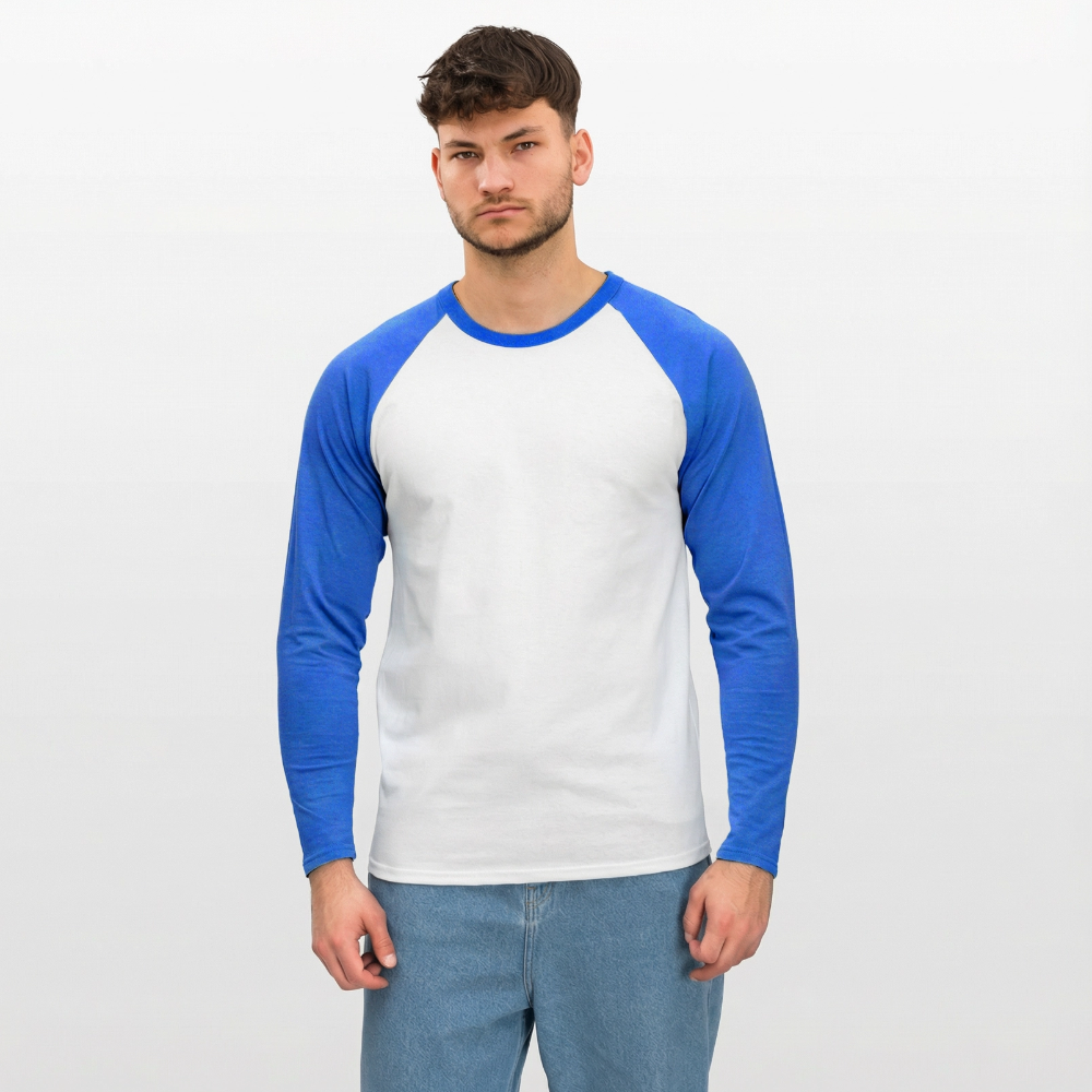 Männer Baseballshirt langarm - personalisierbare Vorder- und Rückseite - Weiß/Royalblau