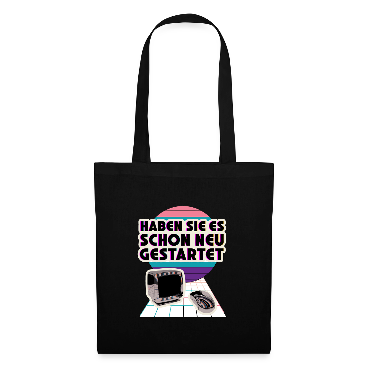 Haben Sie es schon neu gestartet? Vaporwave-Motiv Stoffbeutel, Farbe Schwarz