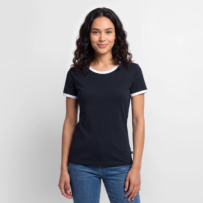 Frauen Kontrast-T-Shirt - personalisierbare Vorder- und Rückseite - Navy/Weiß 
