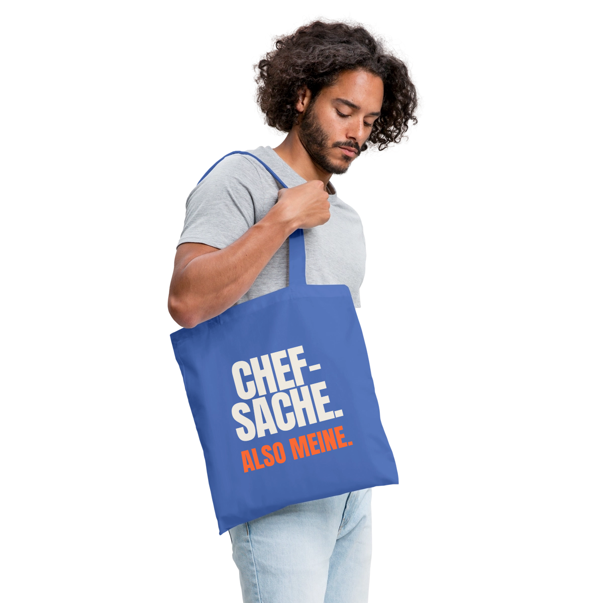 "Chefsache. Also meine." Stoffbeutel, Farbe Hellblau