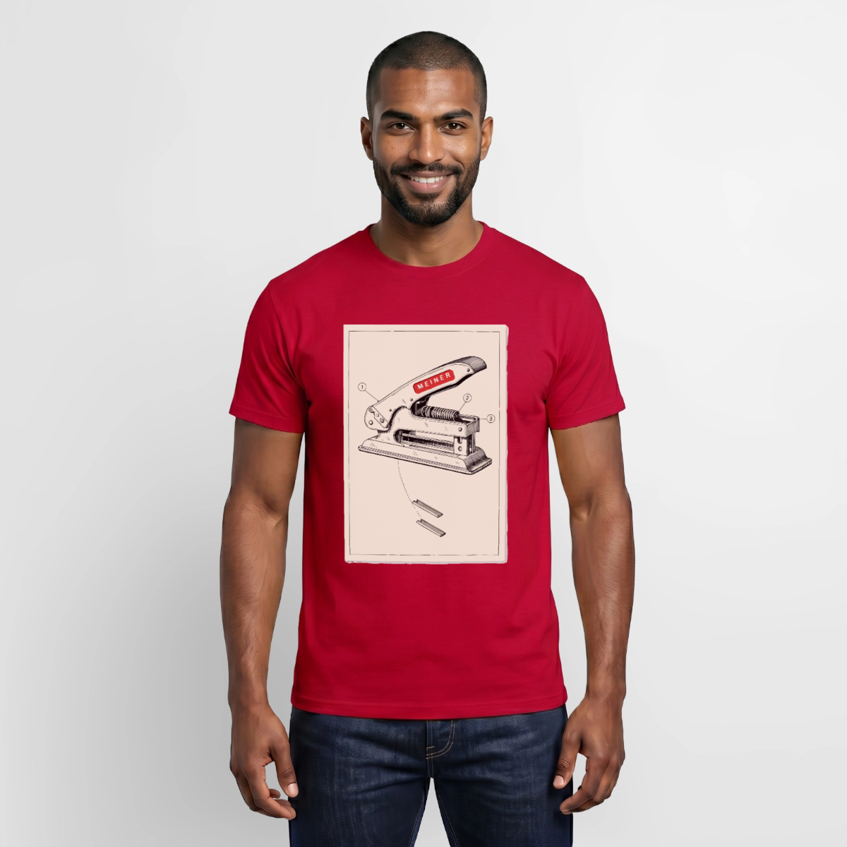 Meiner. Der Tacker kommt mit. Motiv-T-Shirt für Männer, Farbe Rot, Model