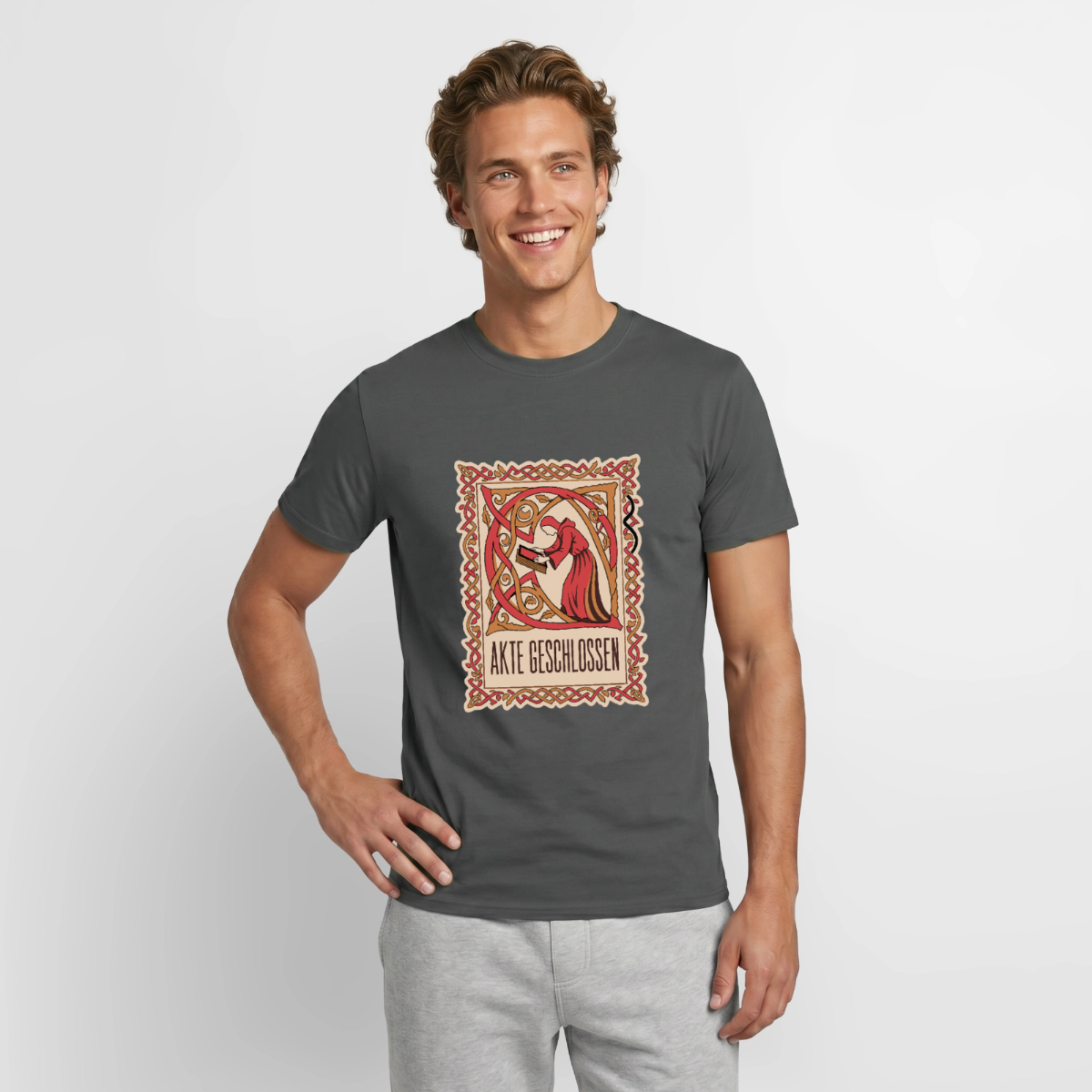 "Akte geschlossen. Buchmalerei-Motiv" Motiv-T-Shirt für Männer, Farbe Anthrazit
