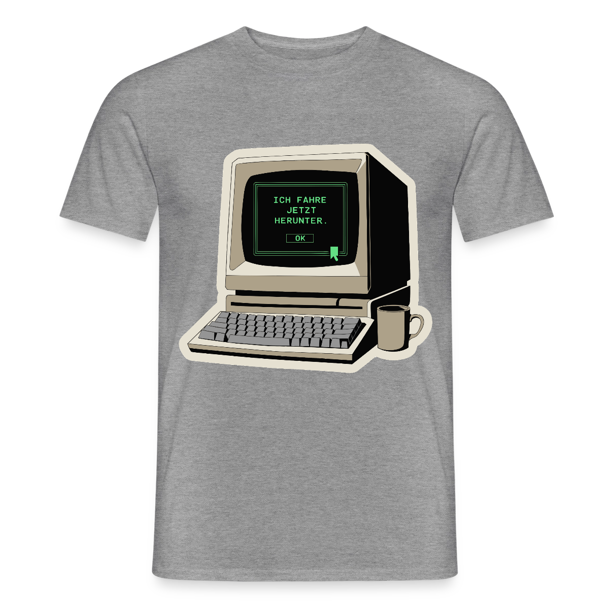 Ich fahre jetzt herunter. Motiv-T-Shirt für Männer, Farbe Graphit meliert
