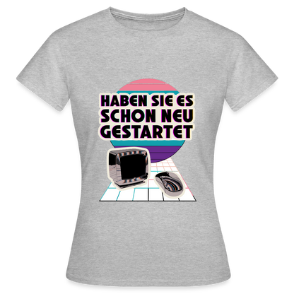 Haben Sie es schon neu gestartet? Vaporwave-Motiv Motiv-T-Shirt für Frauen, Farbe Grau meliert