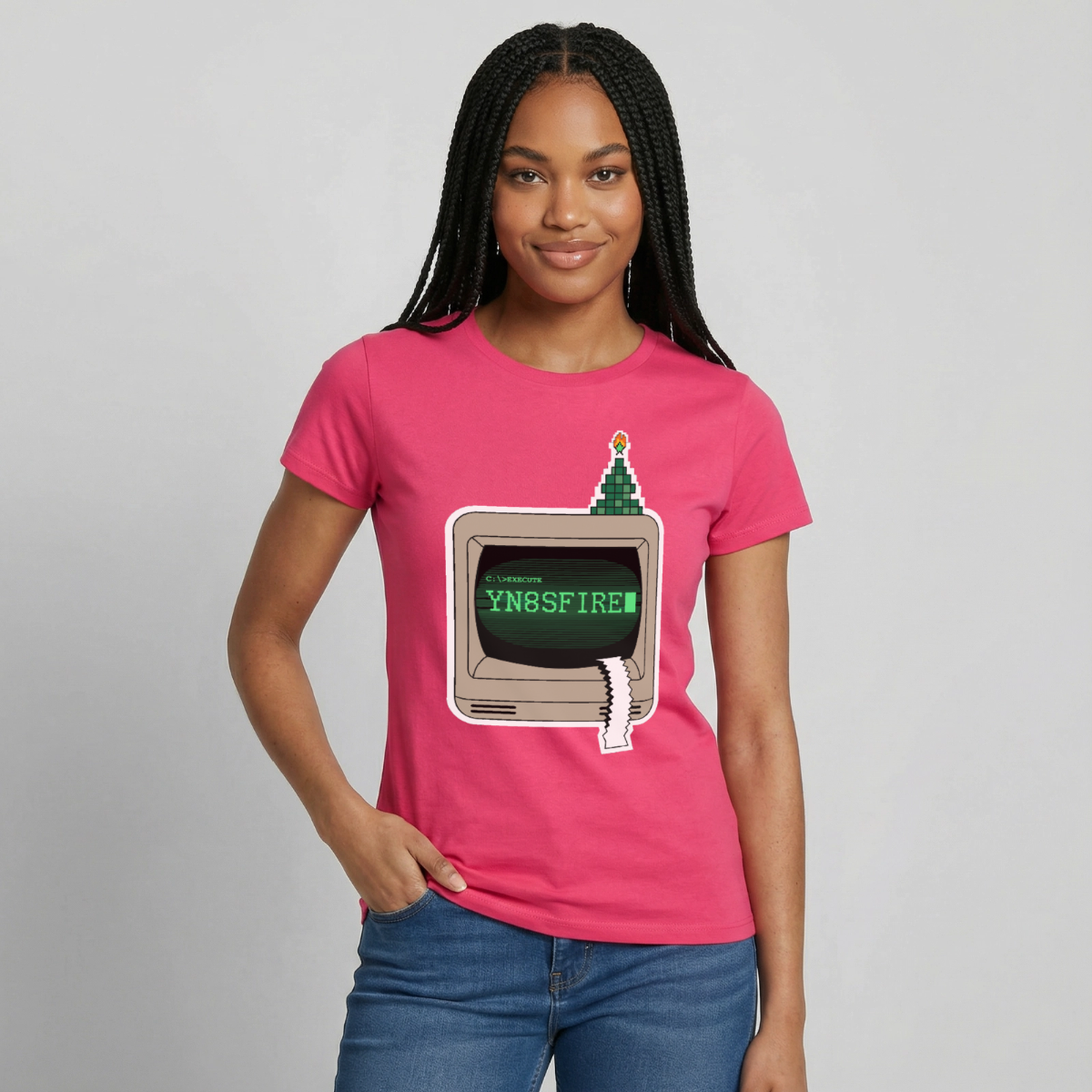 YN8SFIRE Motiv-T-Shirt für Frauen, Farbe Azalea, Model