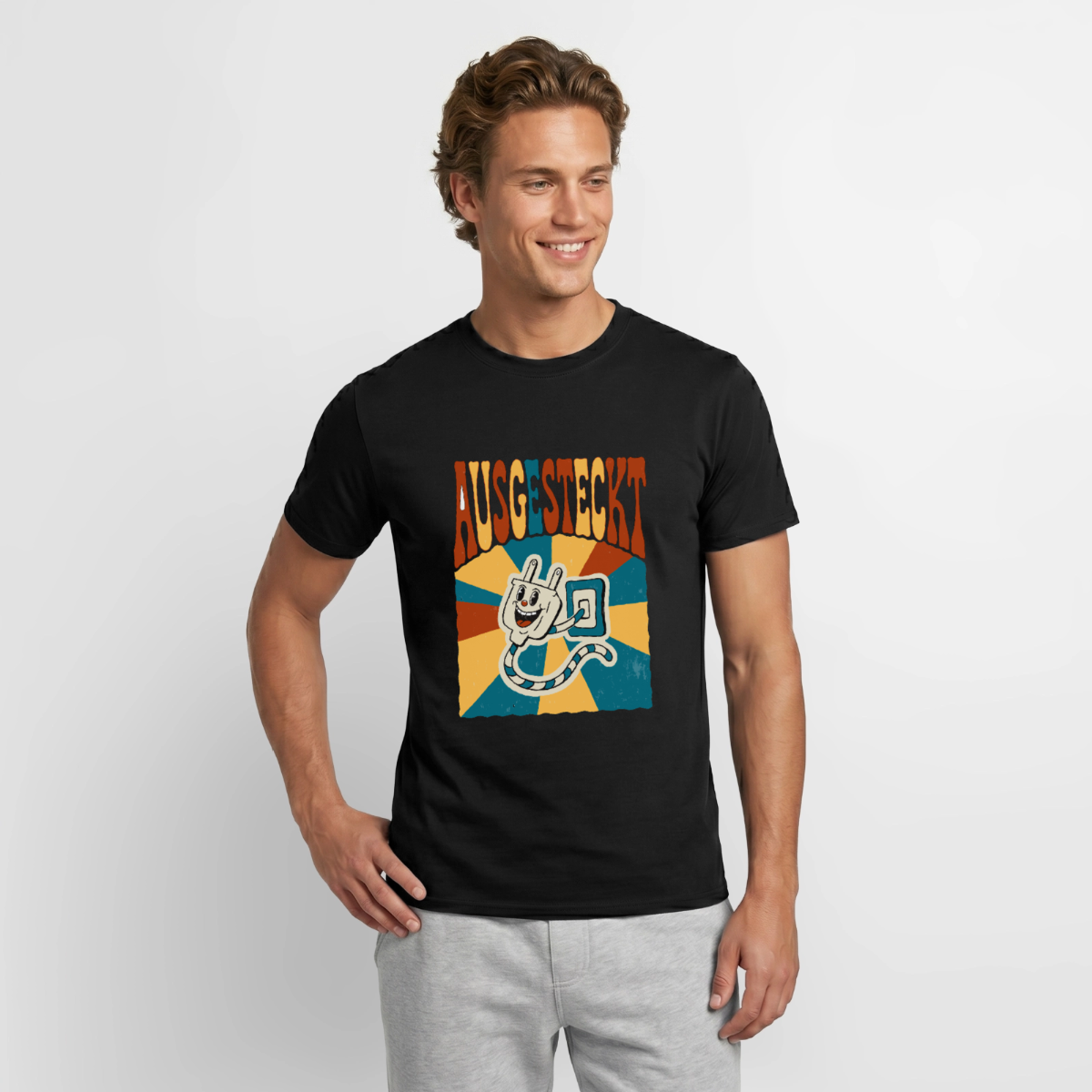 "Ausgesteckt. Midcentury-Motiv" Motiv-T-Shirt für Männer, Farbe Schwarz