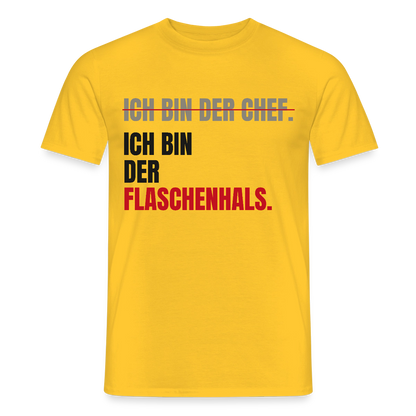 Ich bin der Chef. Ich bin der Flaschenhals. Motiv-T-Shirt für Männer, Farbe Gelb