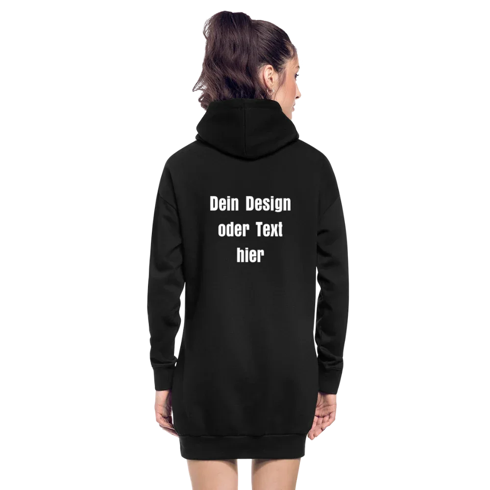 Hoodie-Kleid / Kapuzenpullover in Kleidlänge - personalisierbare Vorder- und Rückseite - Schwarz