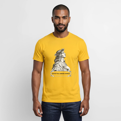 "Gestatten, Dunning-Kruger. Kupferstich-Motiv" Motiv-T-Shirt für Männer, Farbe Gelb