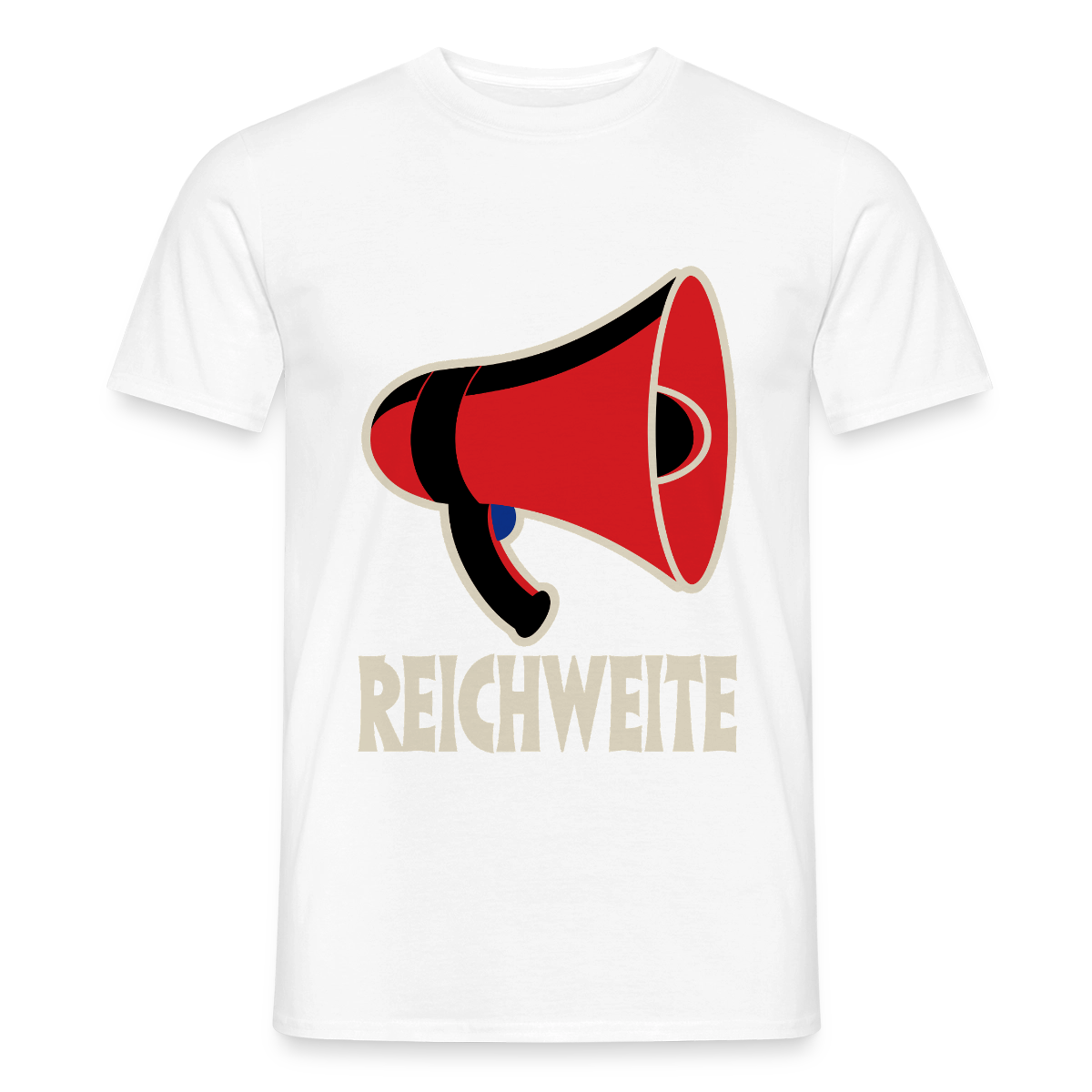 Reichweite. Sachplakat-Motiv Motiv-T-Shirt für Männer, Farbe Weiß