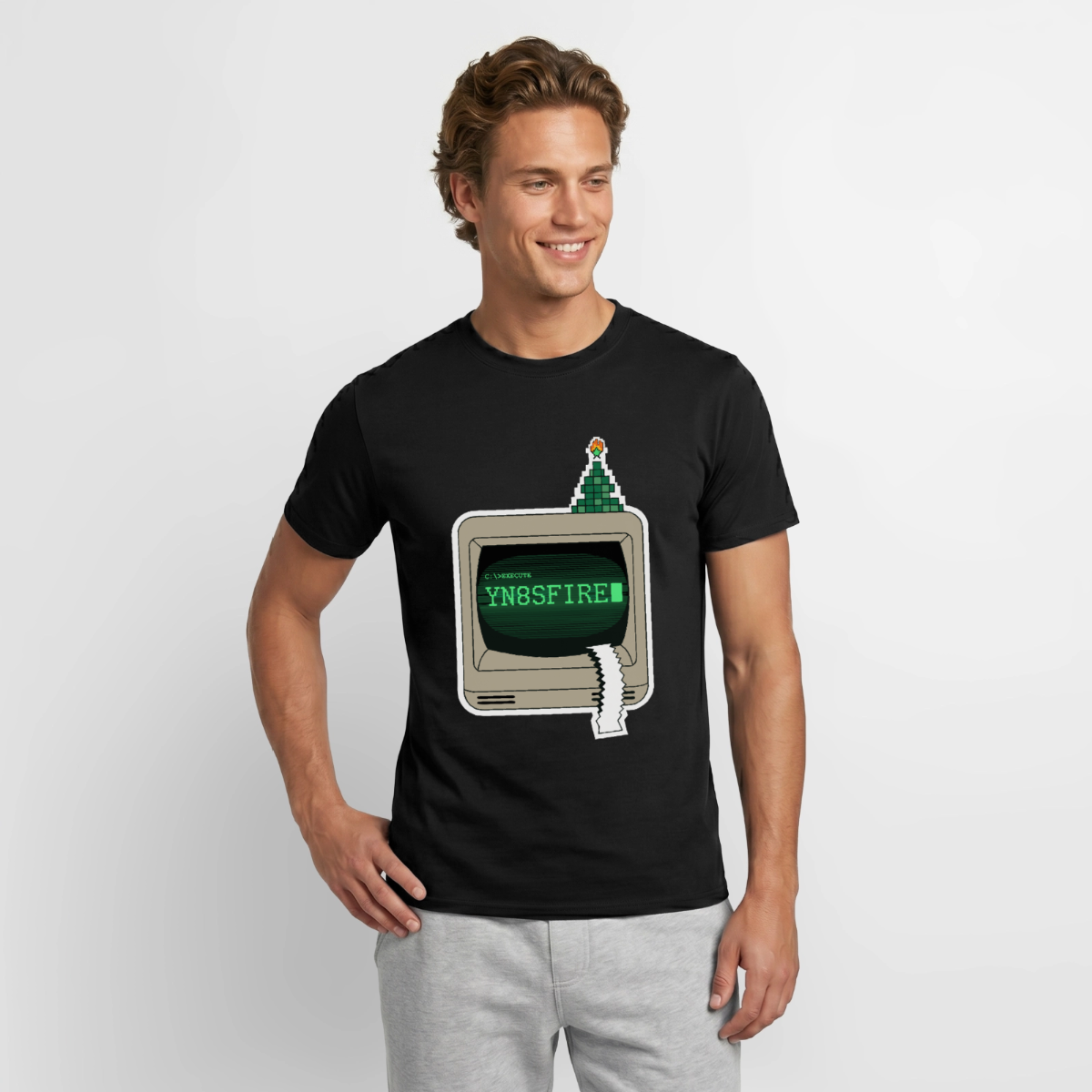 YN8SFIRE Motiv-T-Shirt für Männer, Farbe Schwarz, Model