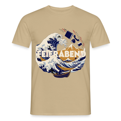 "Feierabend. Ukiyo-e-Motiv" Motiv-T-Shirt für Männer, Farbe Sandbeige